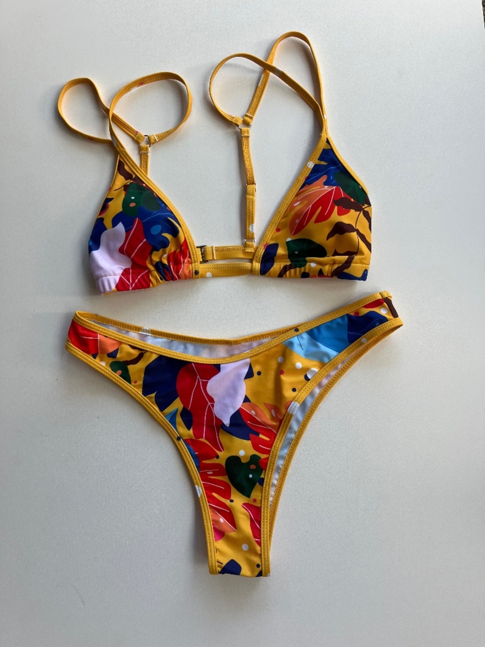 Tropical yellow and red bikini set 2 pc size small